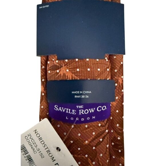 Savile Row Co Mens Cognac Floral Shaw Dot Classic Tie Workwear New - Picture 3 of 6